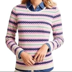 Talbots Fair Isles Nordic Zip Back Sweater Womens‎ Large Purple Multi Stripe EUC